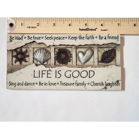 Life Is Good Wall Sign – Ocean Shell, Sunflower, Heart, Leaf | Positive Message - Picture 3 of 4